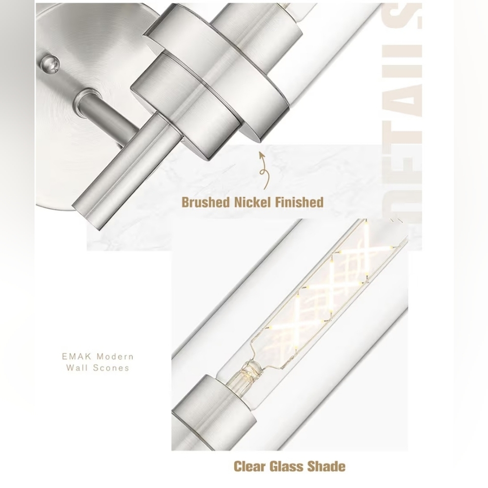 NIB. Elegant Modern Wall Sconce Lights Brushed Nickel Set Of 2 - Picture 4 of 8